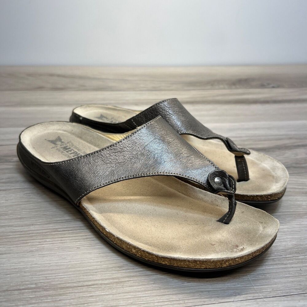 Mephisto Agacia Pewter Brown Leather Air-Relax Flip Flop Sandals 41 /‎ US 11